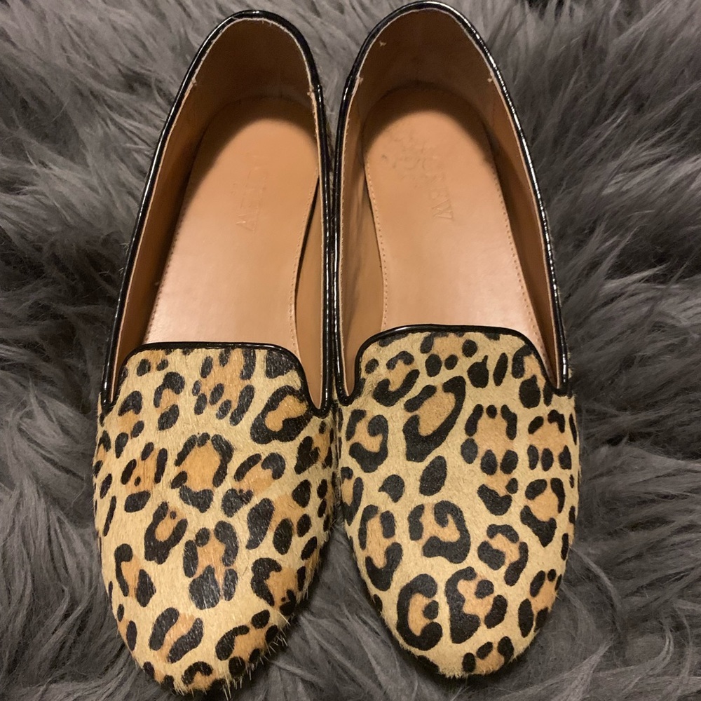J Crew leopard flat loafers size 7